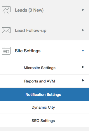 Home Value Leads Notification Settings