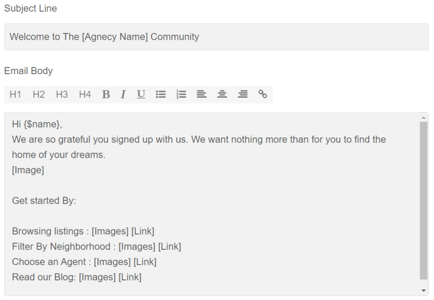 Screenshot example of the welcome email